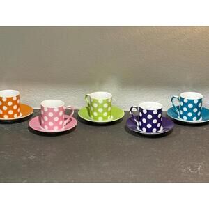 Set of 5 Polka Dot Espresso Cups & Saucers by CLASSIC COFFEE & TEA